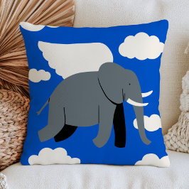 Bevingad elefant flygande i blå himmel Söt underli Kudde