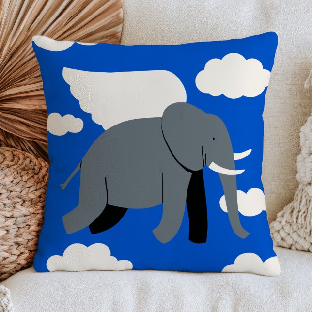 Bevingad elefant flygande i blå himmel Söt underli Kudde (Skapare uppladdad)