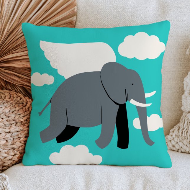 Bevingad elefant flygande i turkosblå himmel  kudde (Skapare uppladdad)