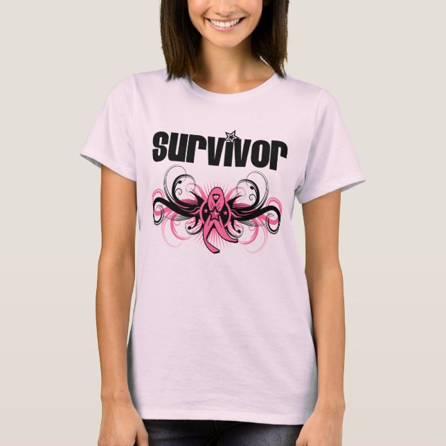Bevingad Emblem för bröstcancer överlevandeGrunge Tee (Framsida)