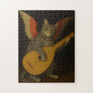 Bevingad musiker katt spelar luta konst pussel