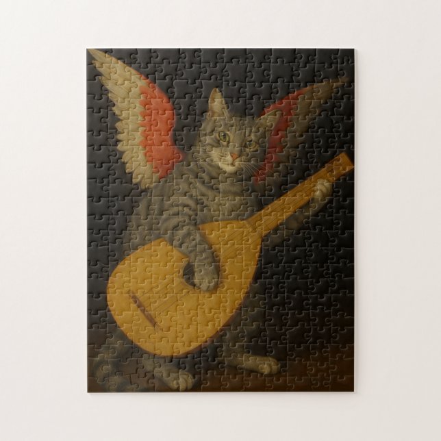 Bevingad musiker katt spelar luta konst pussel (Vertikal)