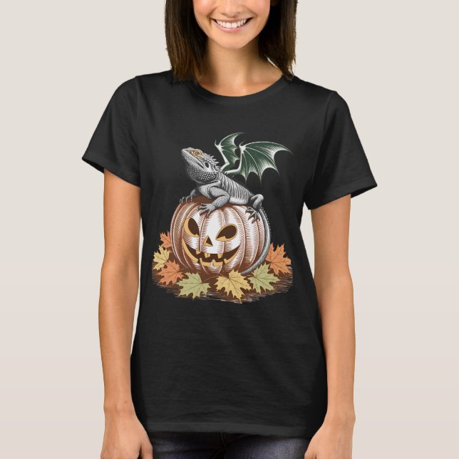 Bevingad ödla på vit pumpa t shirt (Framsida)