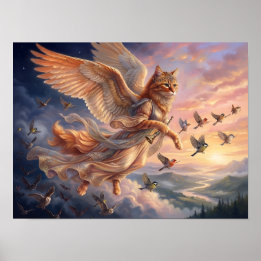 Bevingad Orange Tabby Katt | Rolig Djurkonst Poster