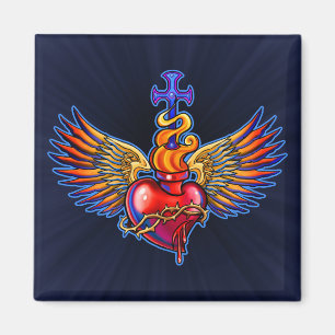Bevingad sakral hjärtadesign magnet