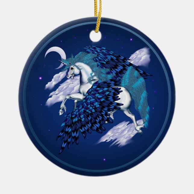 Bevingad Unicorn - prydnadar Julgransprydnad Keramik (Framsidan)