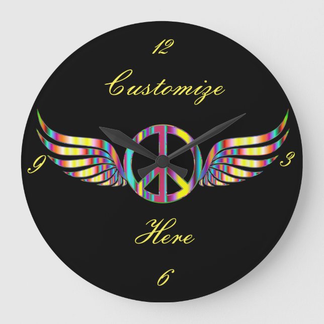 Bevingat Hippiefredsymbol Thunder_Cove Stor Klocka (Framsida)