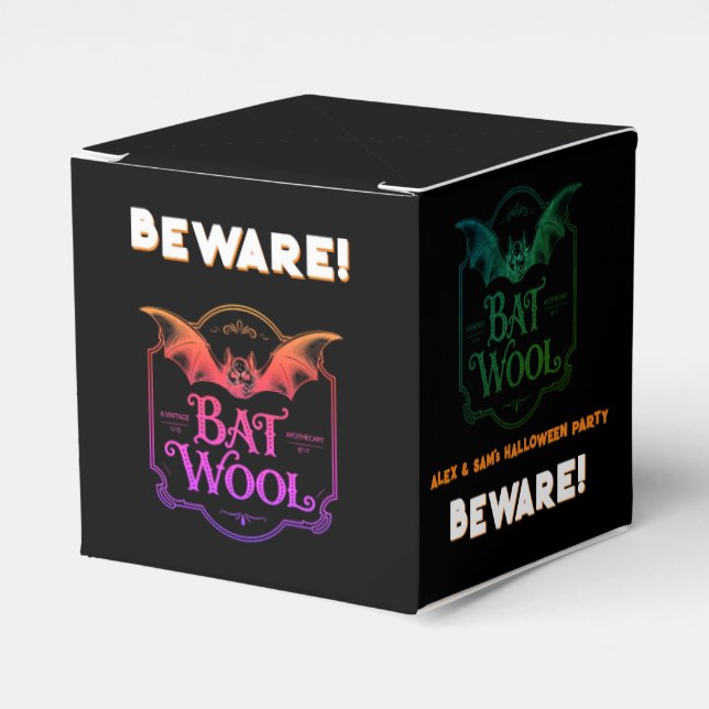 BEWARE Bat Wool Halloween Party Cute Spooky Candy Presentaskar (Framsidan Sidan)