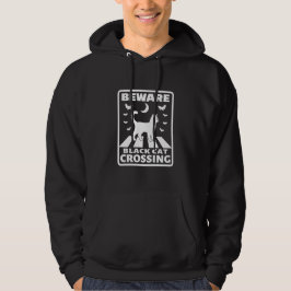 Beware Black Cat Crossing Funny Halloween Hoodie