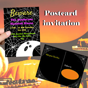 Beware Black Spider Weds Ghost Halloween fest Helg Vykort