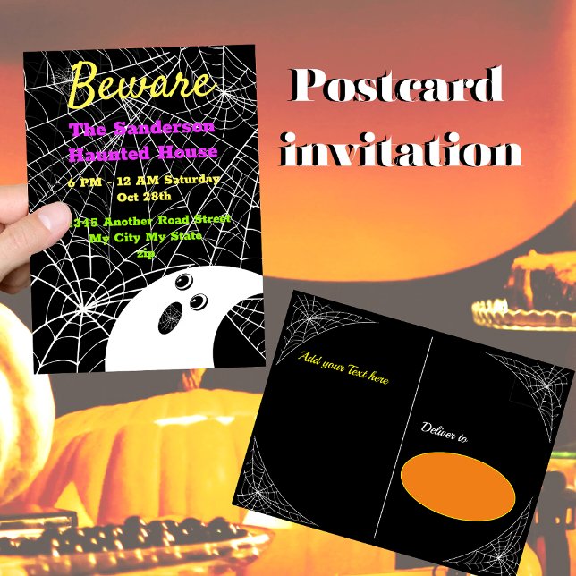 Beware Black Spider Weds Ghost Halloween fest Helg Vykort (Skapare uppladdad)