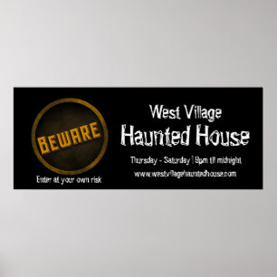 Beware Black White Halloween Haunween House Poster