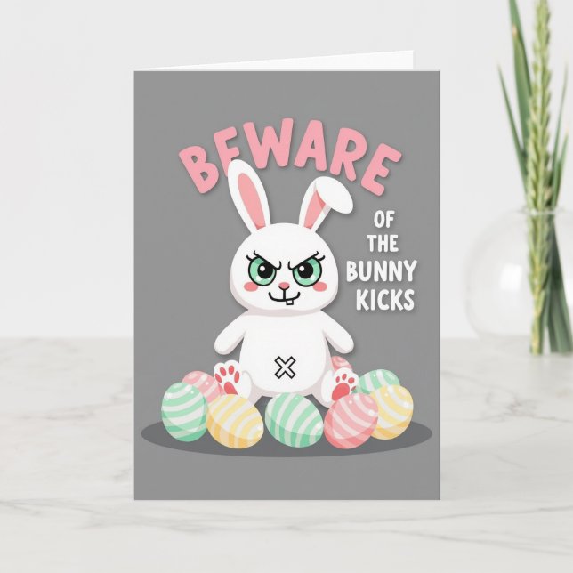 Beware Bunny Kicks Faux Gold Card Kort (Framsida)