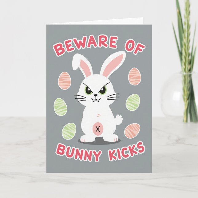 Beware Bunny Kicks Pattern Card Kort (Framsida)
