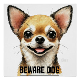 Beware Chihuahua Lycklig Hund Perfect Poster