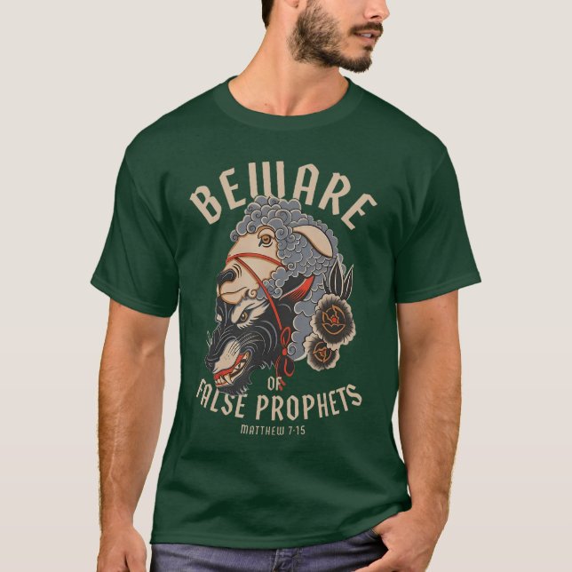 Beware False Prophets Christian Sheep Wolf gift fr T Shirt (Framsida)