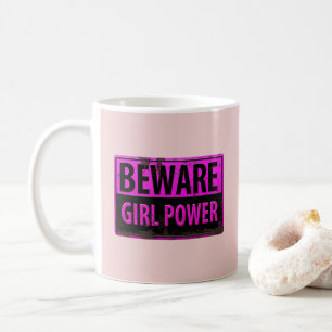 BEWARE Girl Power - Rosa Black Metall Danger Sign Kaffemugg