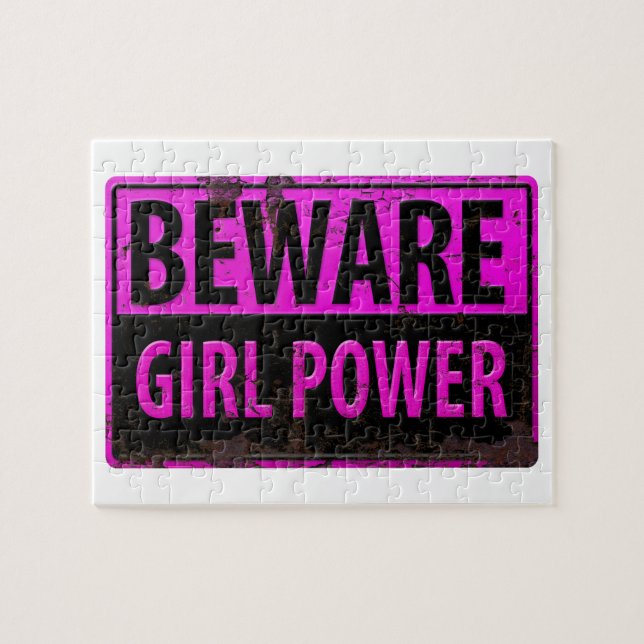 BEWARE Girl Power - Rosa Black Metall Danger Sign Pussel (Horisontell)