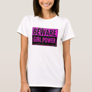 BEWARE Girl Power - Rosa Black Metall Danger Sign T Shirt