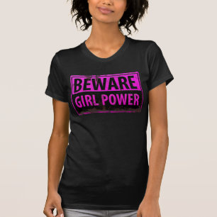BEWARE Girl Power - Rosa Black Metall Danger Sign T Shirt