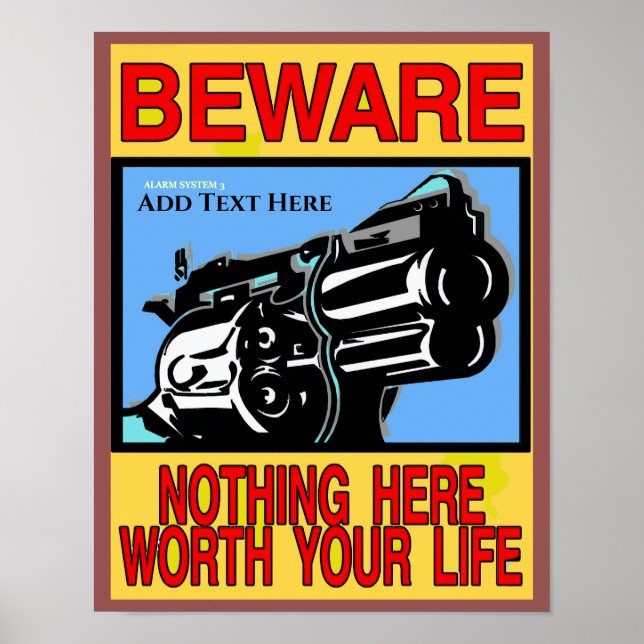 BEWARE, GUN OWNER SIGN, lägg till text Poster (Framsidan)
