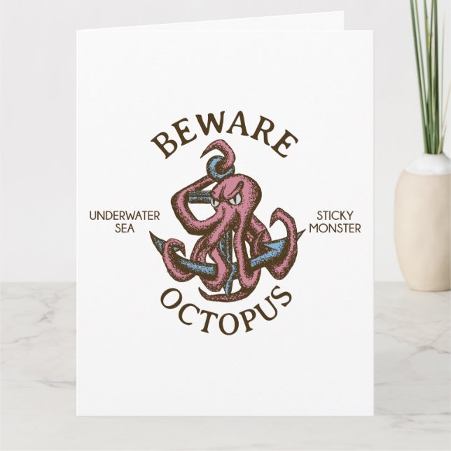 Beware Octopus Nautical Creatacle Tentacle Monster Kort (Framsida)