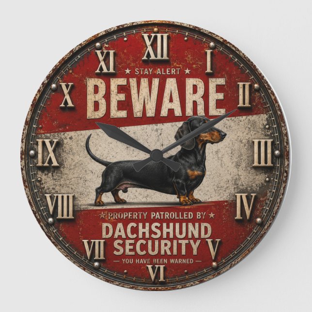  Beware of Dachshund Funny Wiener Dog Stor Klocka (Framsida)