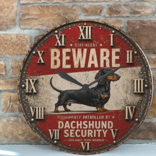  Beware of Dachshund Funny Wiener Dog Stor Klocka (Skapare uppladdad)