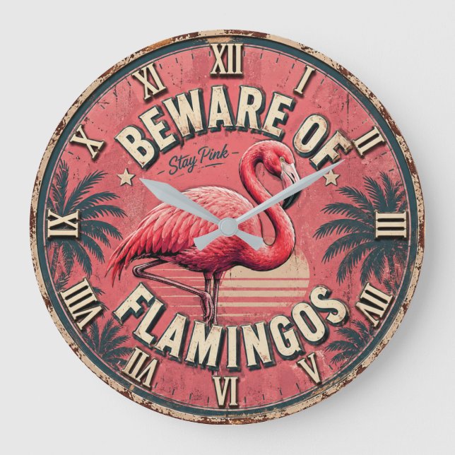Beware of Flamingos Stor Klocka (Framsida)