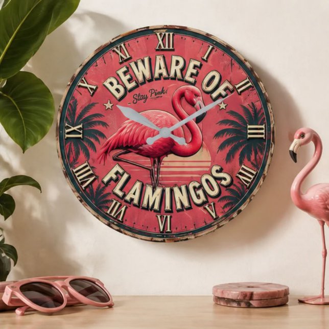 Beware of Flamingos Stor Klocka (Skapare uppladdad)