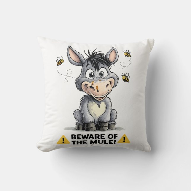 Beware Of The Mule Funny Donkey Warning Design Kudde (Framsida)
