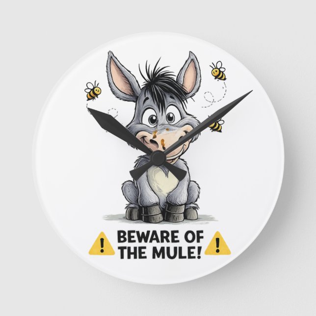 Beware Of The Mule Funny Donkey Warning Design Rund Klocka (Framsida)