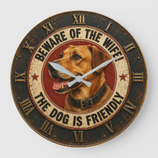 Beware of the Wife The Dog Is Friendly Funny Stor Klocka