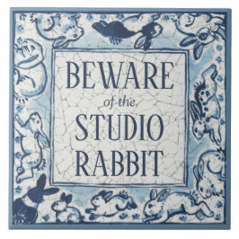 Beware Studio Rabbit Delft Blue White Sign Dedham Kakelplatta