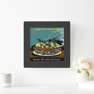 Beware the Chives of Starch – Funny Foodie Cartoon Fyrkantig Klocka