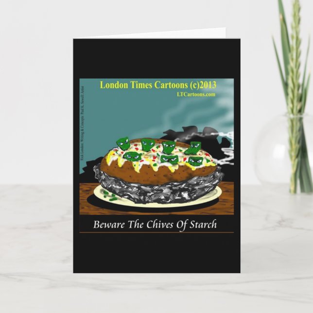 Beware the Chives of Starch – Funny Foodie Cartoon Kort (Framsida)