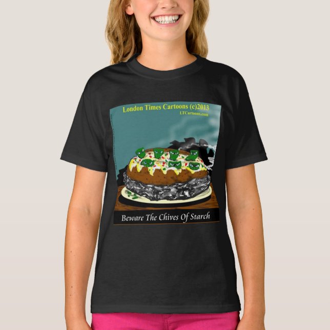 Beware the Chives of Starch – Funny Foodie Cartoon T Shirt (Framsida)