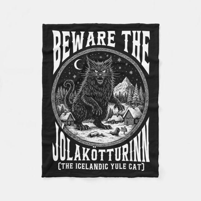 Beware The Jolakotturinn Yule Cat Icelandic Christ Fleecefilt (Framsidan)