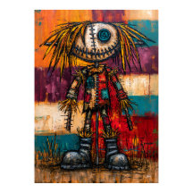 Bewildered Halloween Scarecrow with Stitched Smile