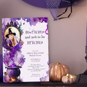 Bewitched en Hitched Halloween Photo Möhippa Inbjudningar