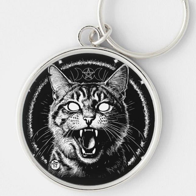 Bewitched Tabby Rund Silverfärgad Nyckelring (Framsidan)