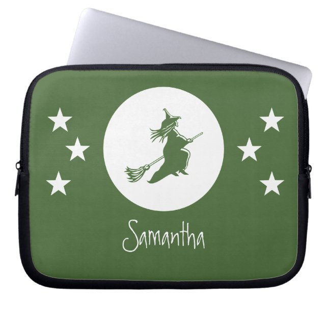 Bewitching Halloween Electronics Sleeve, Grönt Laptop Fodral (Framsidan)