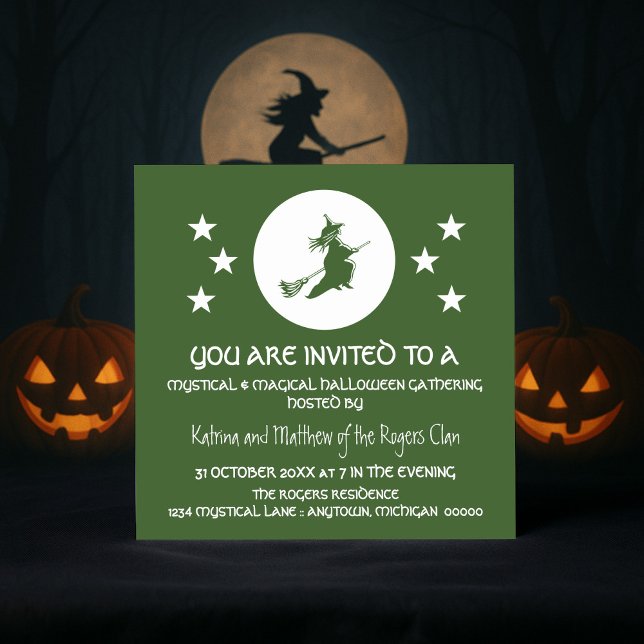 Bewitching Halloween fest Inbjudan, Grönt Inbjudningar (Green Bewitching Halloween Party Invitation)