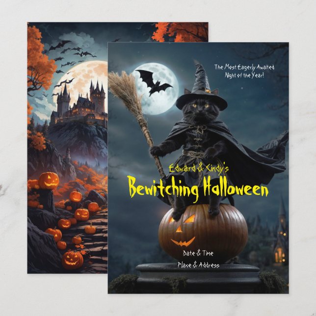 Bewitching Halloween-inbjudan Anteckningskort (Fram/baksida)