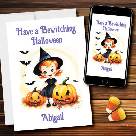 Bewitching Halloween Little Witch Bus eller godis Kort