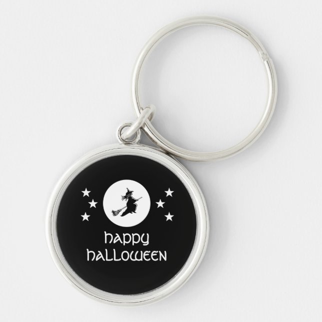 Bewitching Halloween Premium Keychain, Black Rund Silverfärgad Nyckelring (Framsidan)