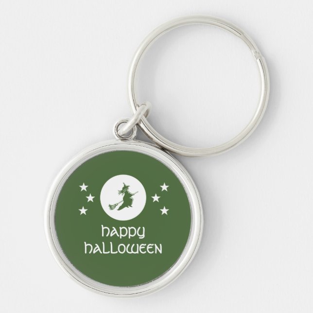 Bewitching Halloween Premium Keychain, Grönt Rund Silverfärgad Nyckelring (Framsidan)