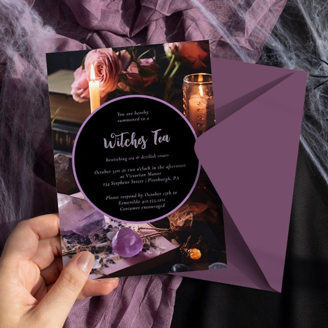 Bewitching Halloween Witches Tea Party-inbjudan Inbjudningar (Witches Tea Halloween Invitation)