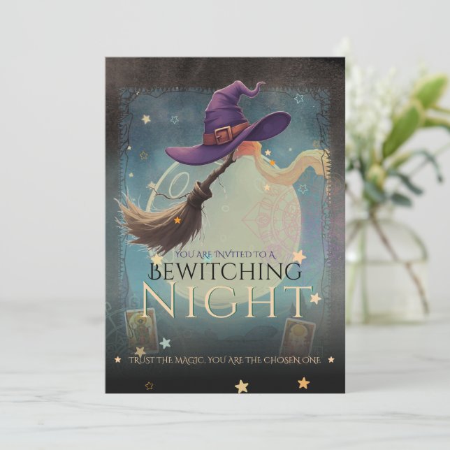 Bewitching Night Witchy Tarot Halloween Inbjudan (Stående Fram)