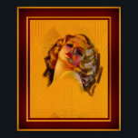 Bewitching Öga Art Deco Porträtt by Zoe Mozert Poster<br><div class="desc">Bewitching Öga Art Deco Porträtt av American Painter Zoe Mozert [Alice Adelaide Moser] (1907-1993); Portraitist, Pinup Artist and Pun-up Model. Detta är en härlig konst deco bust porträtt av en vacker blondin från tidigt 1930-talet, belyst med gyllene toner och vackra röda nyanser och accenter av blått, violett, ro och grönt...</div>